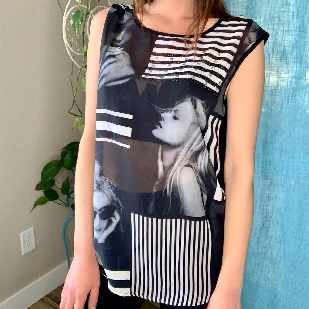 Black and white modern see through shirt